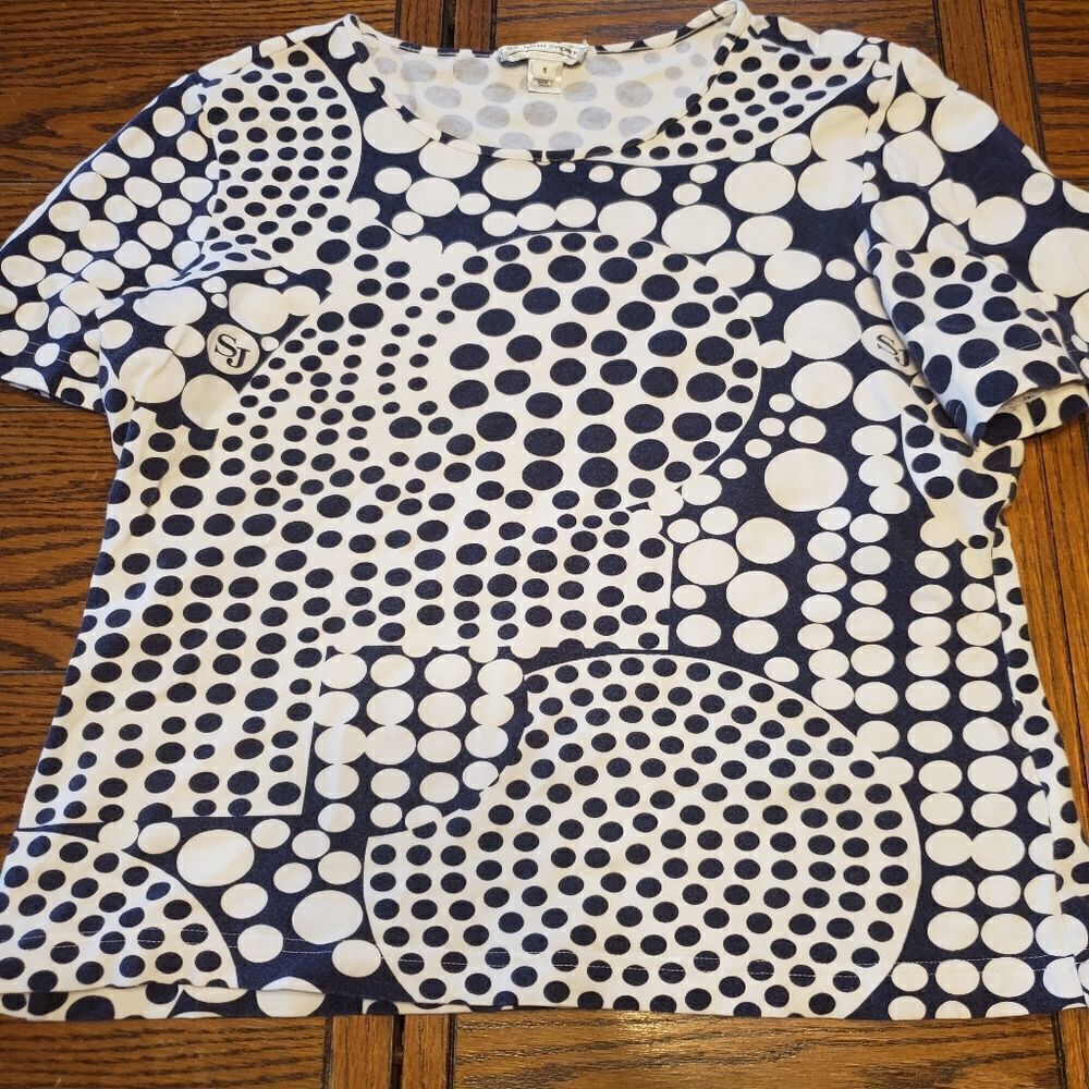 Vintage St John Sport blue&white polkadot swirl to
